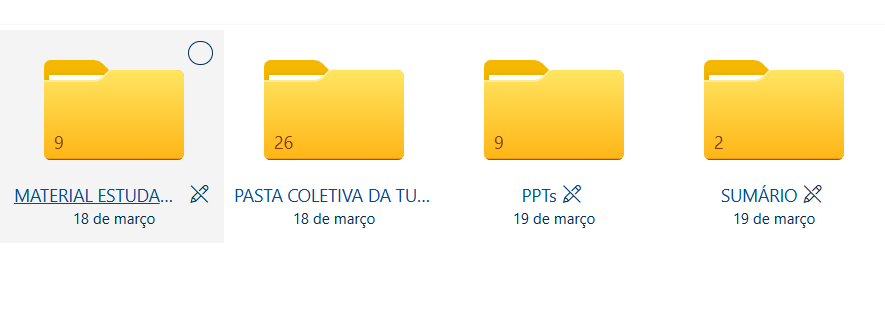 Pastas do curso no Campus Digital: Material de Estudo, Pasta Coletiva, PPTs e Sumário